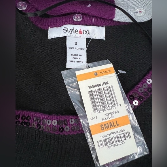 NWT - Style & Co Black Sequin Trim Knit Sweater Dress & Scarf Set - Size S - Picture 10 of 10